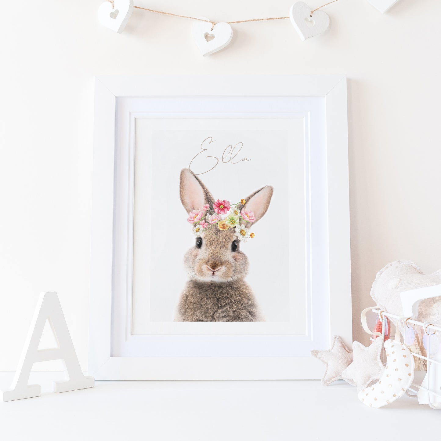Baby Bunny with Flower Crown Personalised Art Print