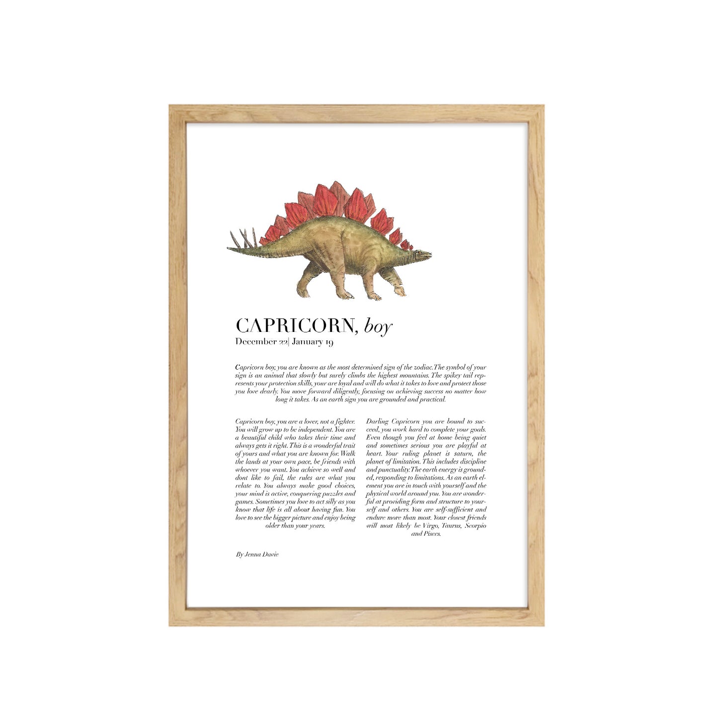 CAPRICORN Dinosaur Stegosaurus Zodiac Print