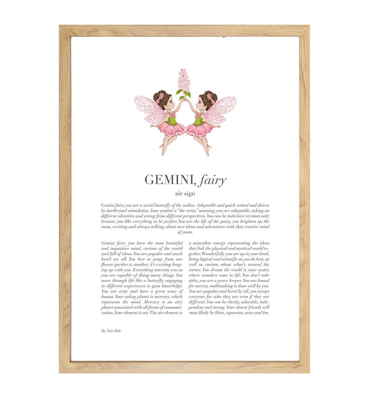 GEMINI Fairy Zodiac Art Print | Pink