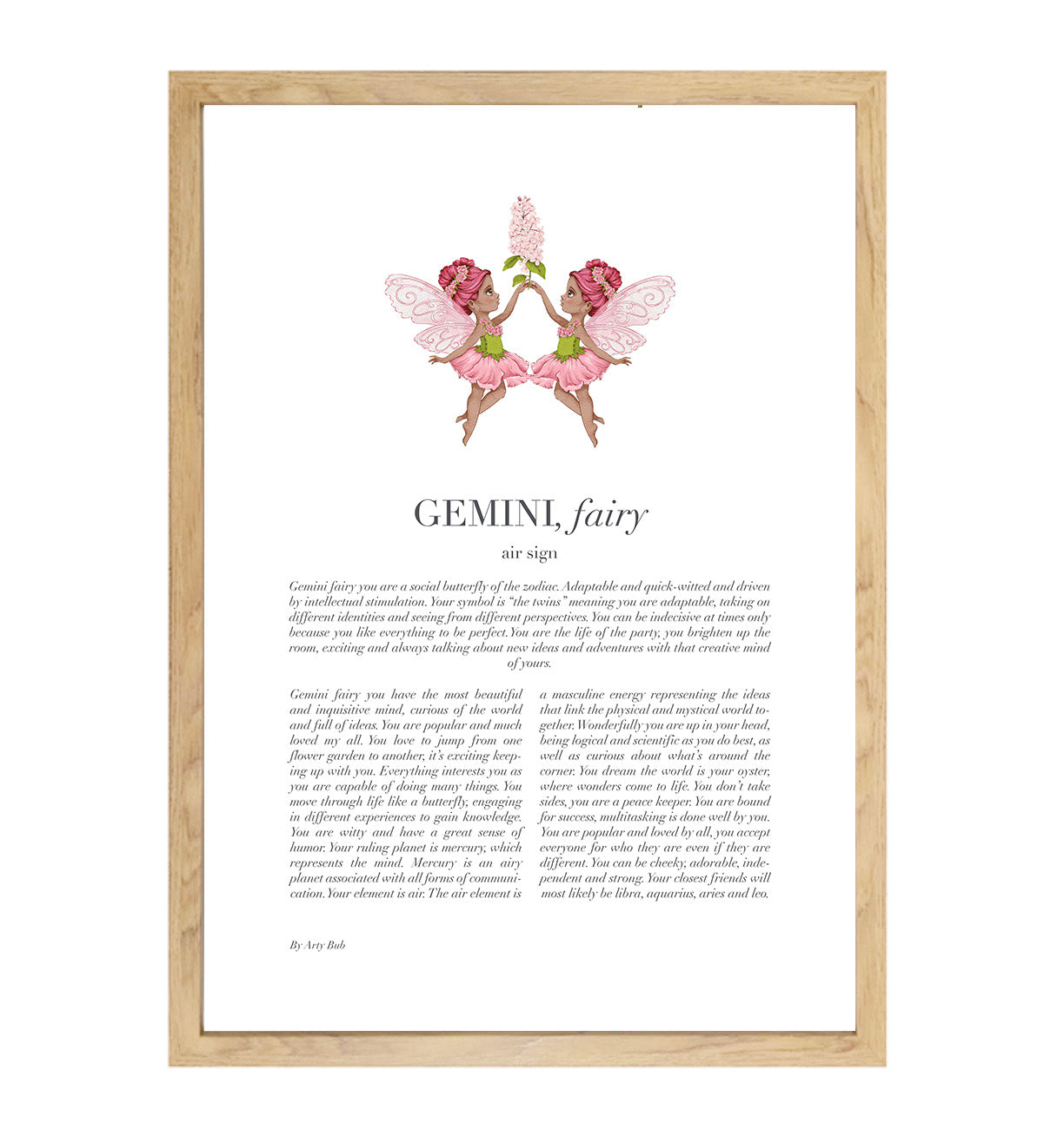 GEMINI Fairy Zodiac Art Print | Pink