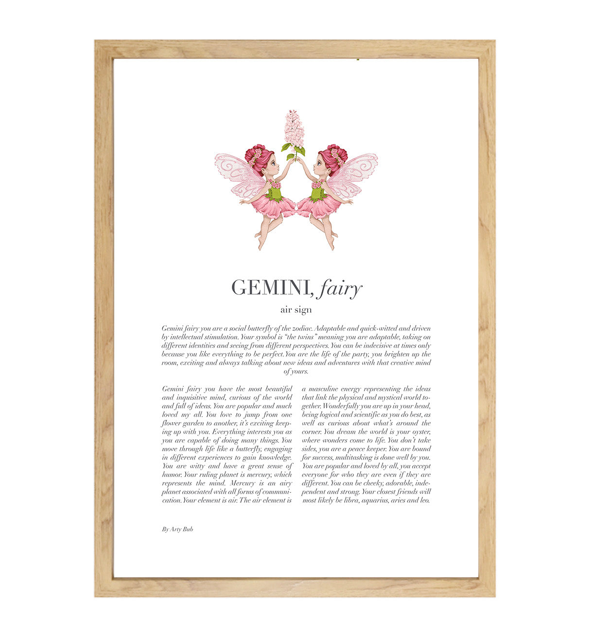 GEMINI Fairy Zodiac Art Print | Pink