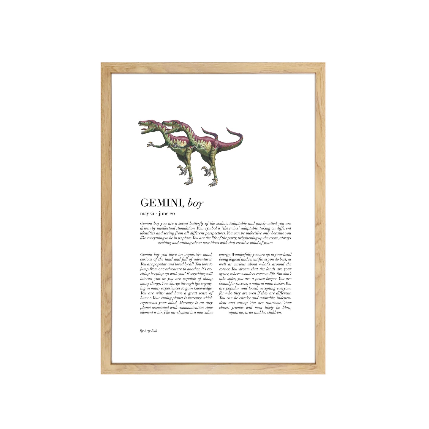 GEMINI Dinosaur Velociraptor Zodiac Print