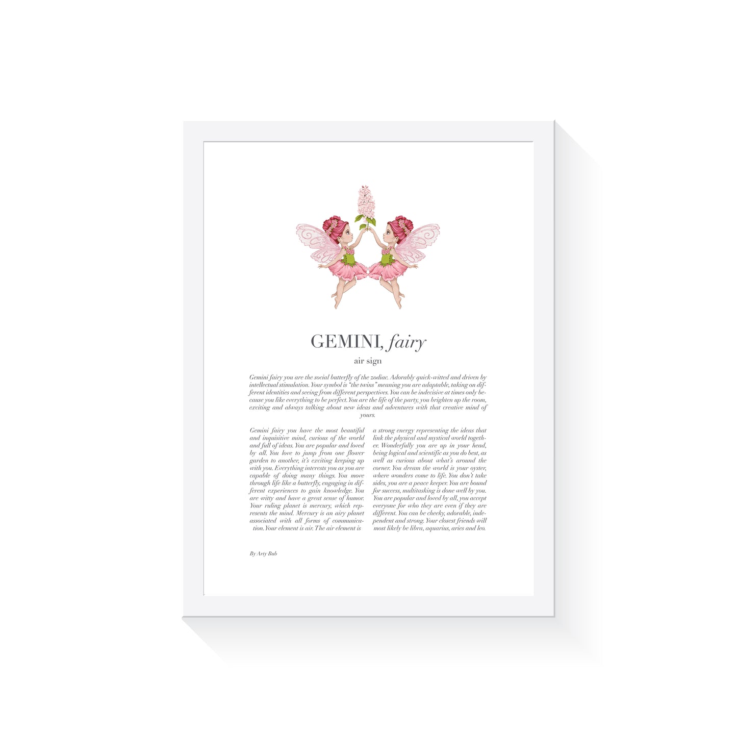 GEMINI Fairy Zodiac Art Print | Pink