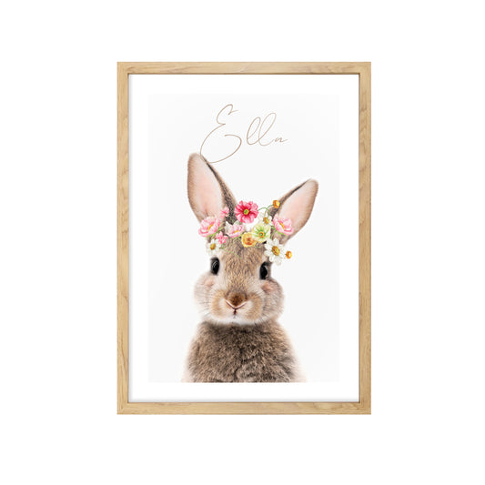Baby Bunny with Flower Crown Personalised Art Print