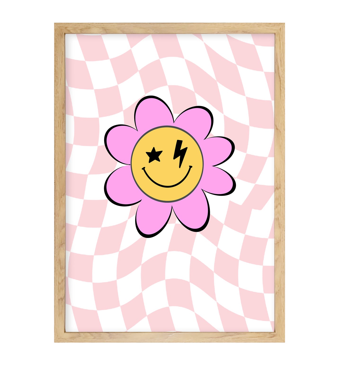 Flower Smiley Face Retro Check Art Print