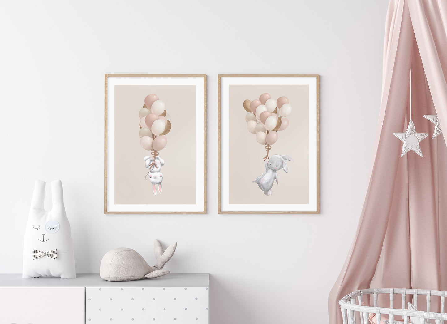 Pink Skies Bunny Balloons Art Print ||