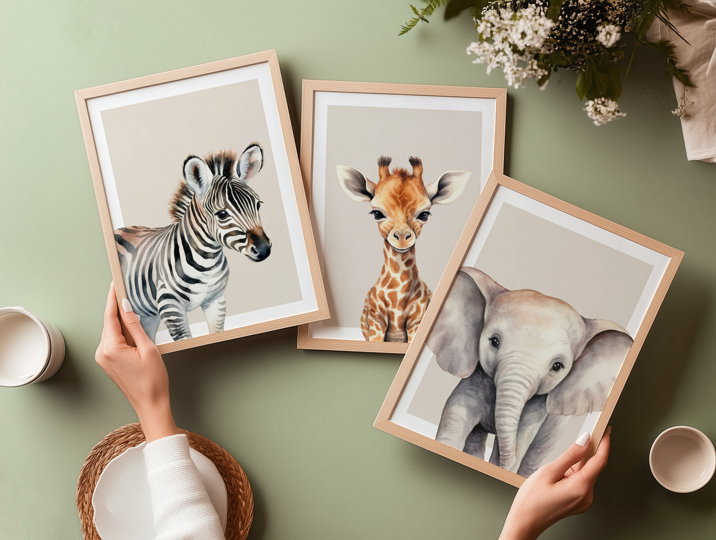Safari Animal Nursery Wall Art – Set of 3 Prints