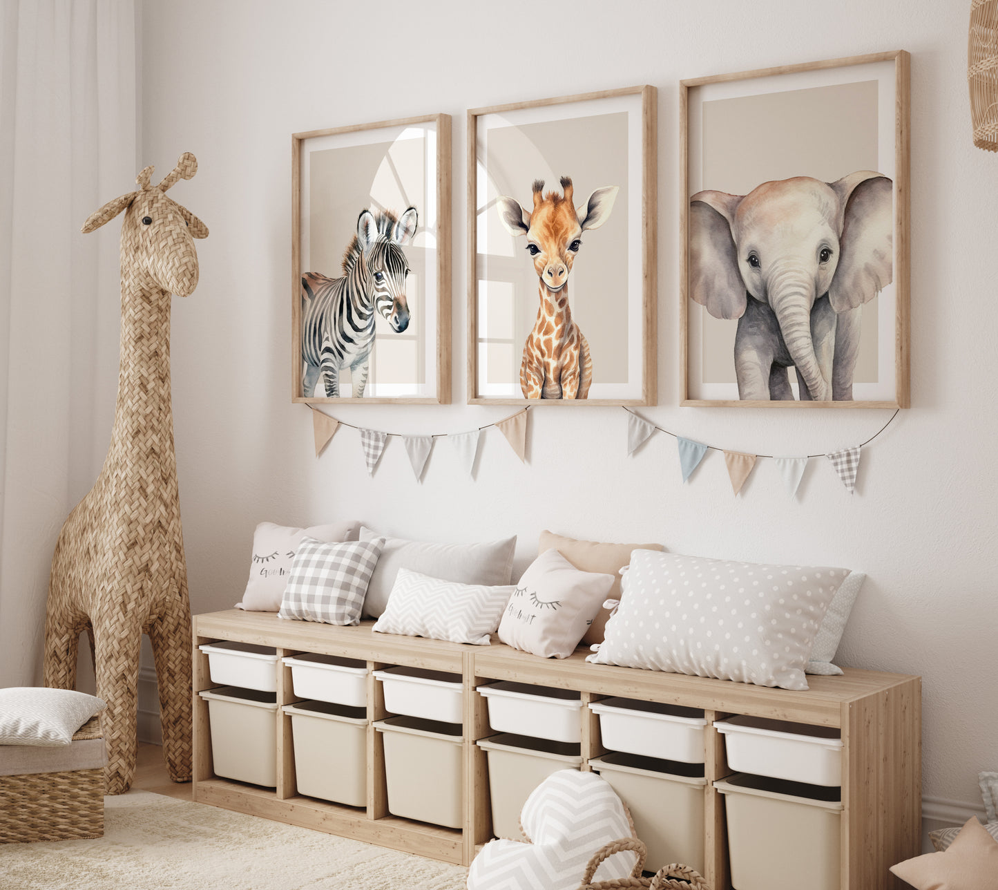 Safari Animal Nursery Wall Art – Set of 3 Prints