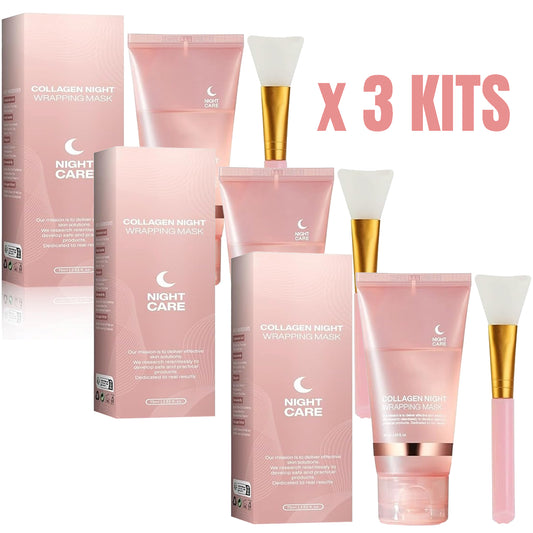 3 PACK - Collagen Night Wrapping Mask Overnight Wrapping Peel Off Face Mask Kit
