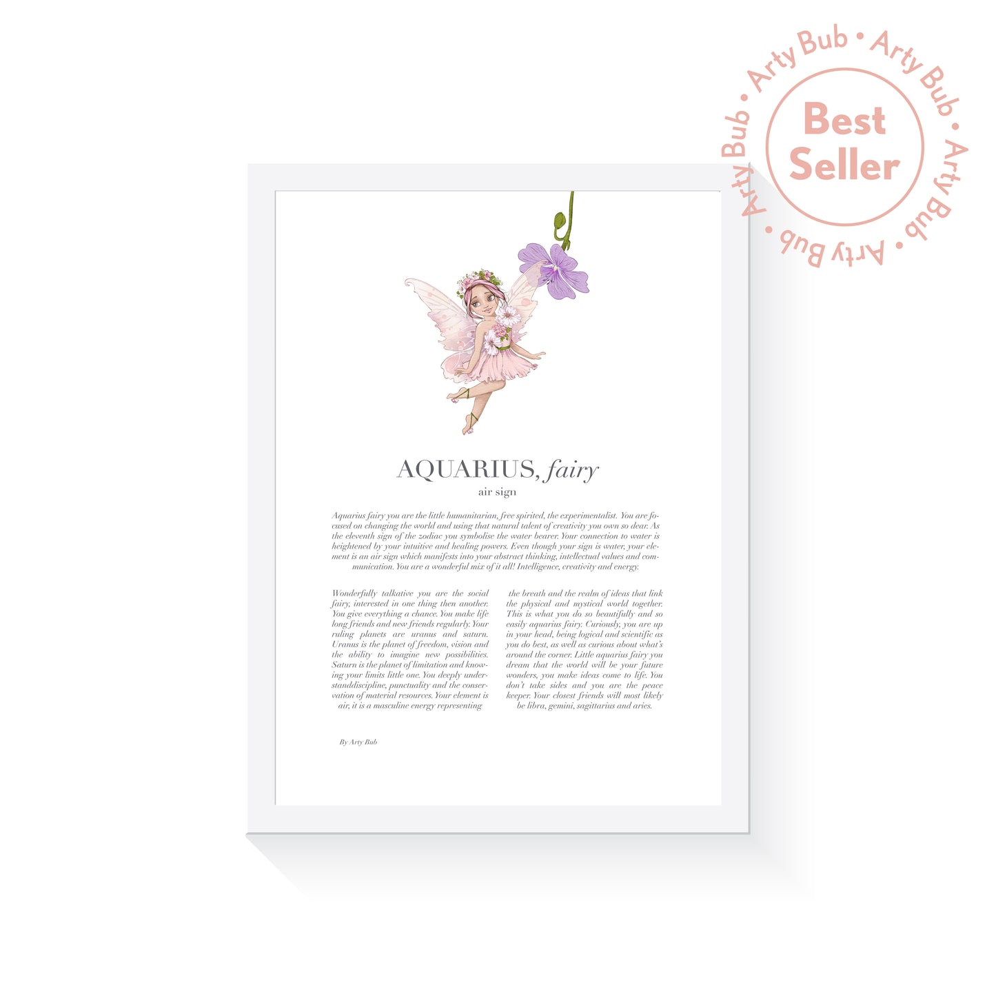 AQUARIUS Fairy Zodiac Art Print | Pink