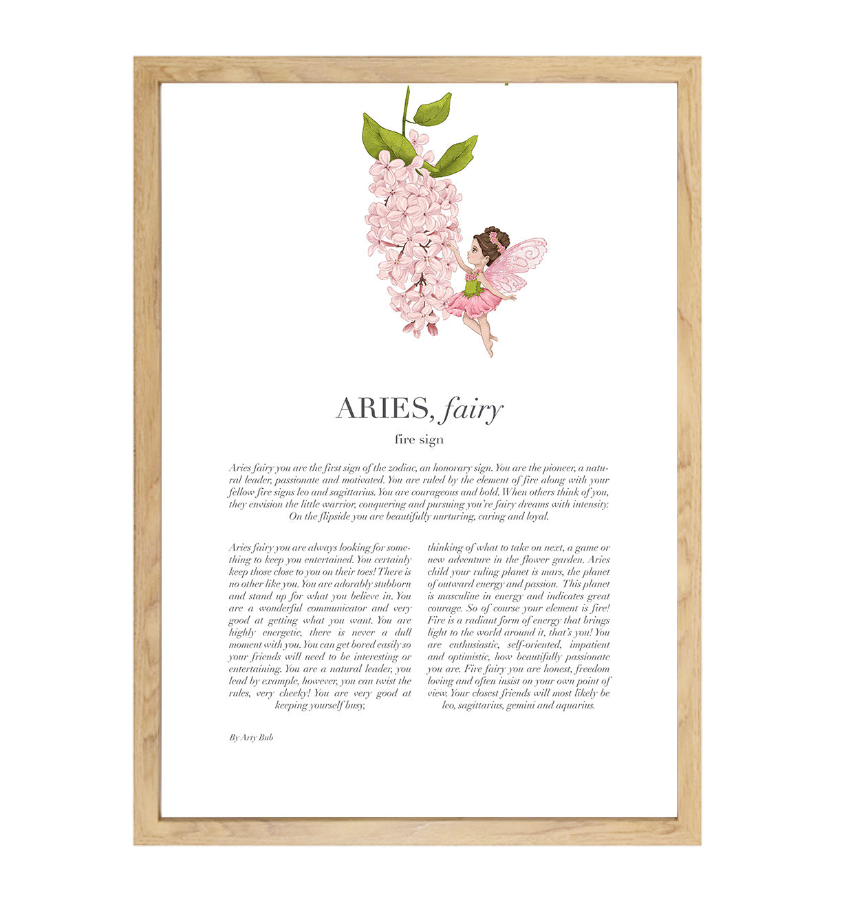 ARIES Fairy Zodiac Art Print | Pink