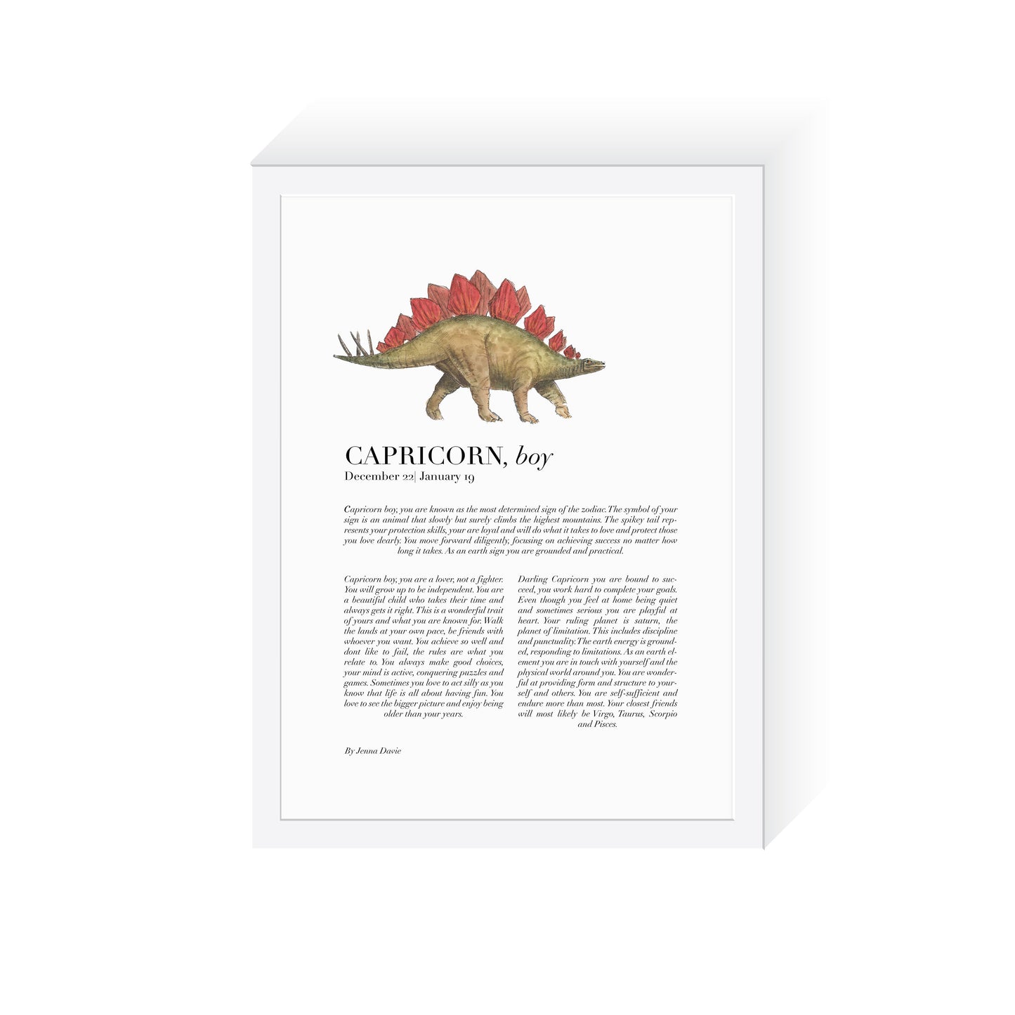 CAPRICORN Child Dinosaur Stegosaurus A3 Print Only.