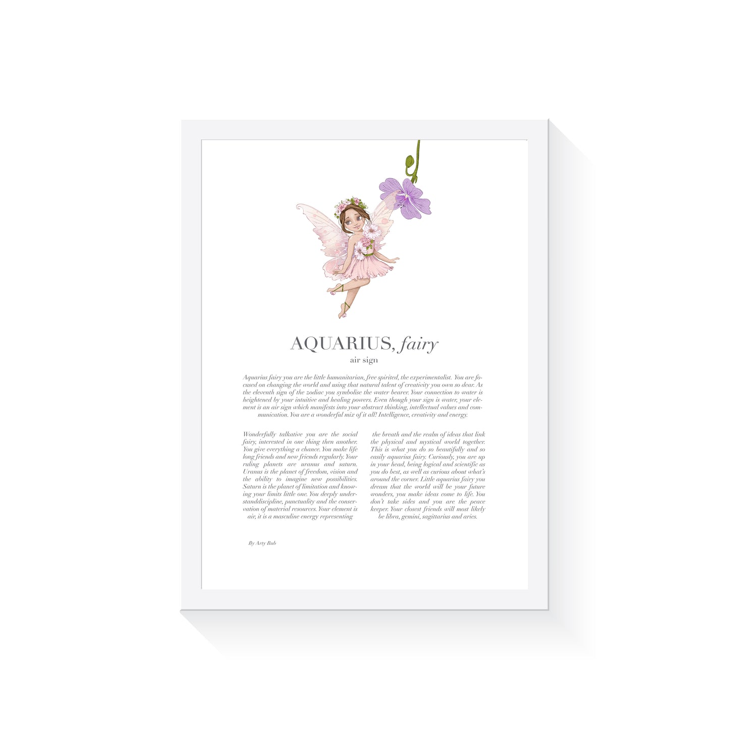 AQUARIUS Fairy Zodiac Art Print | Pink