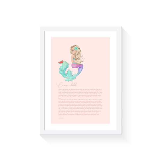 Cancer Child Mermaid A4 Print only Blonde