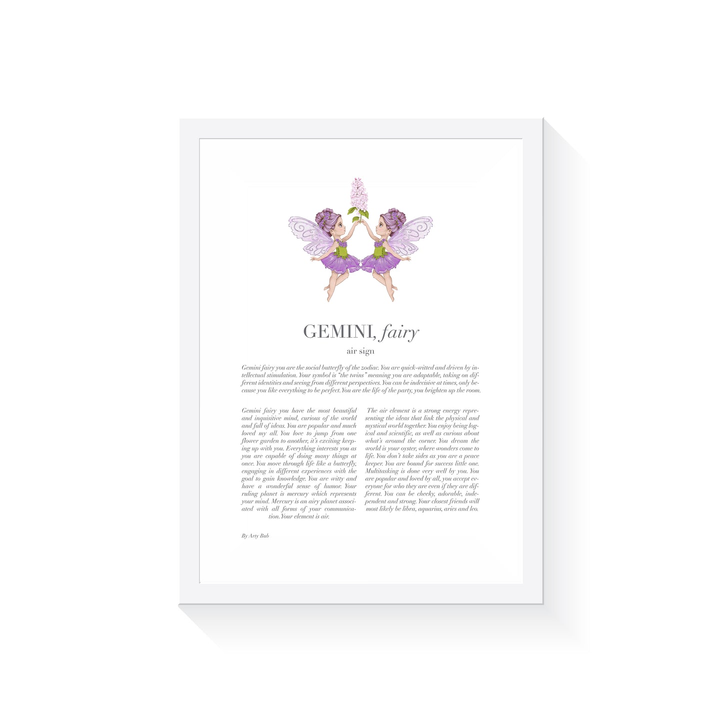 GEMINI Fairy Zodiac Art Print | Purple