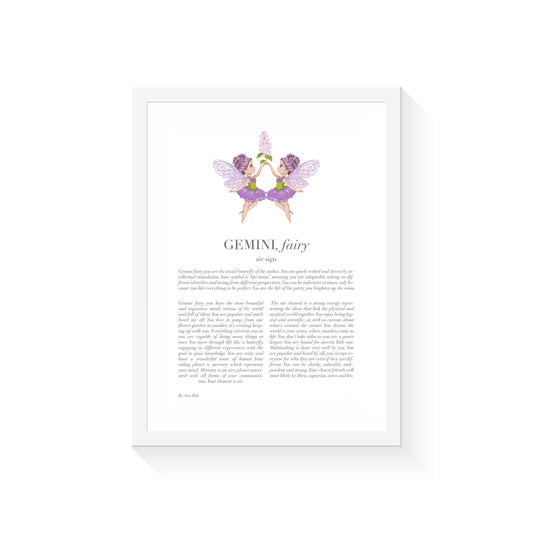 GEMINI Fairy Zodiac Art Print | Purple