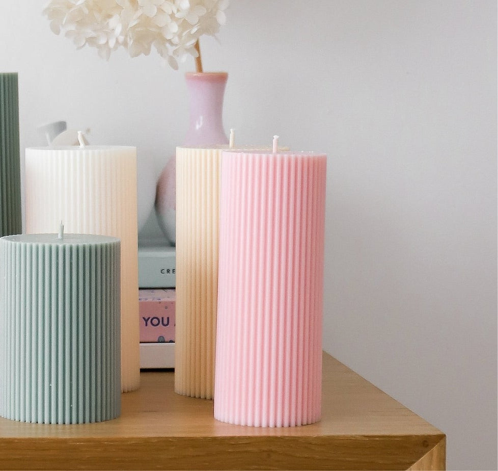 Wide Ribbed Pillar Candle