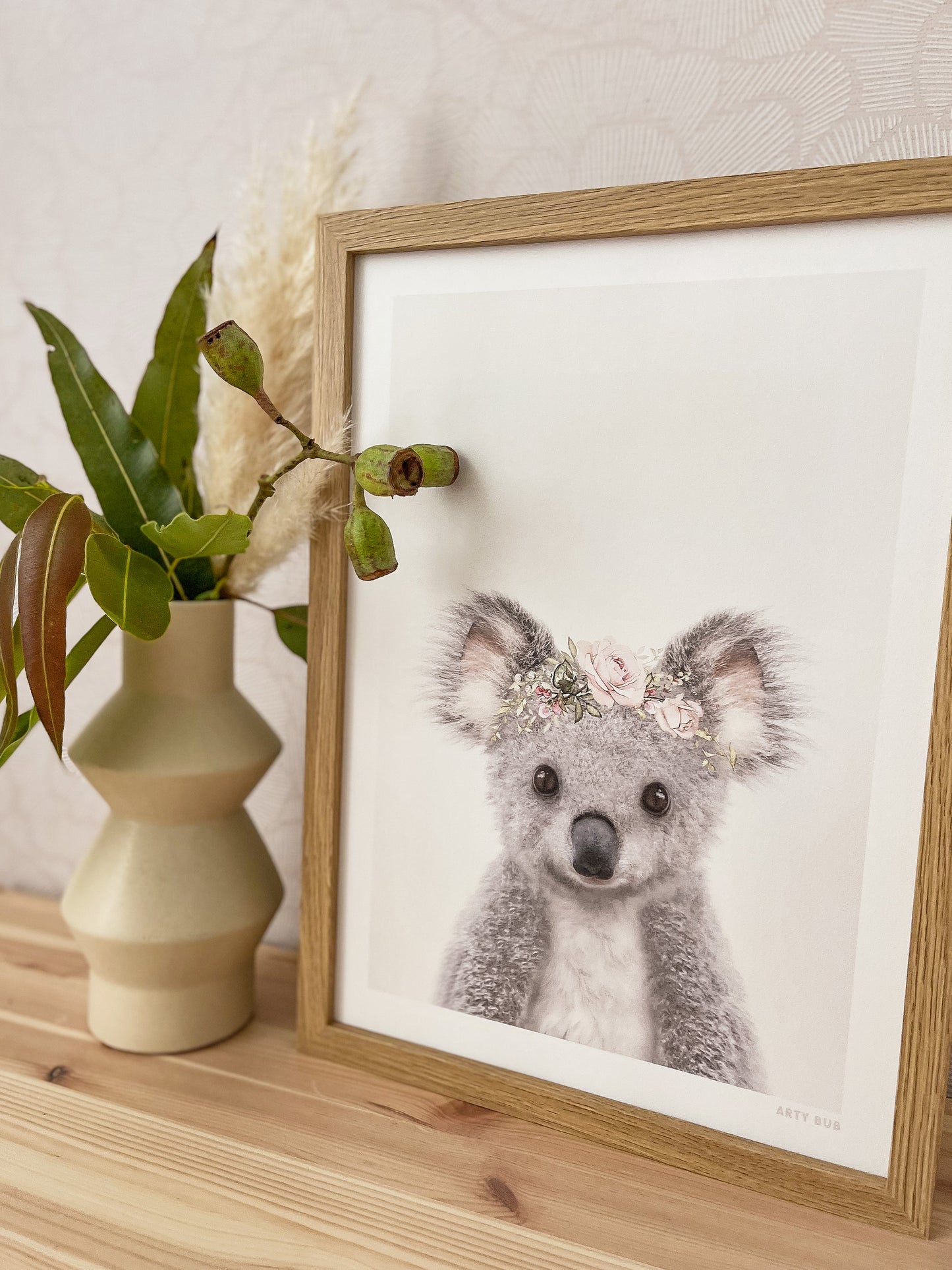Australian Koala Rose Crown Art Print